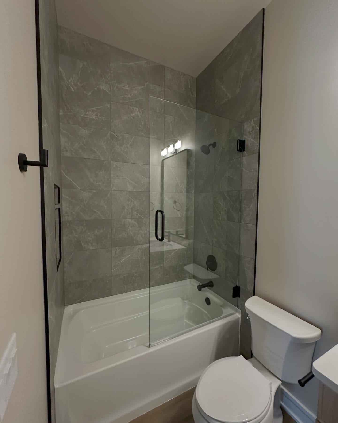 Gray marble-look tub surround